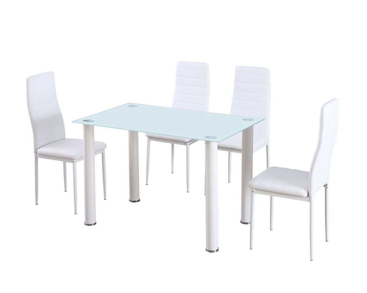 Mesa de Cristal Templado + 4 Sillas Polipiel. Comedor o Cocina 110x70