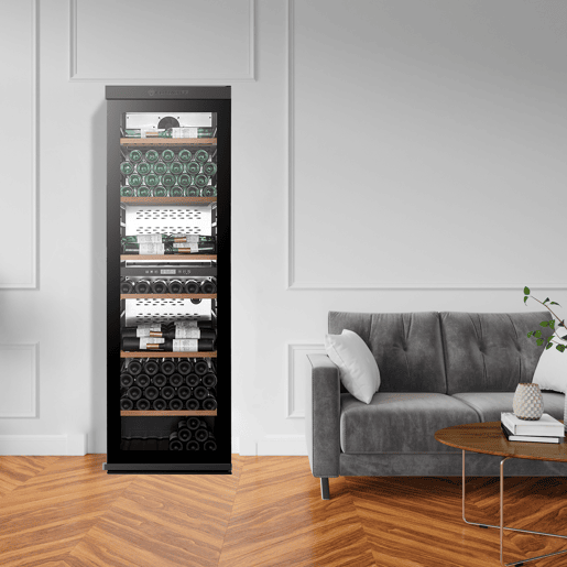Cave de Vinho conectada CLIMADIFF MILLESIME240DB até 237 garrafas com 2 zonas de temperatura