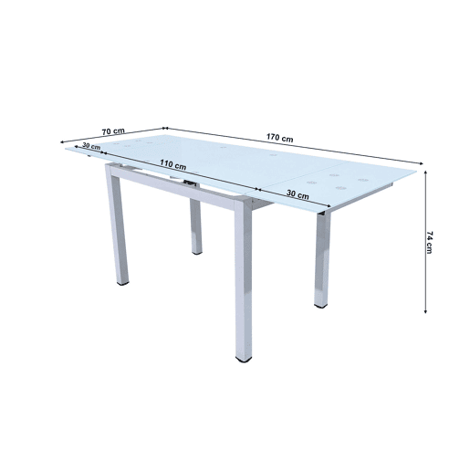 Mesa extensível de vidro + cadeiras de couro sintético