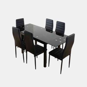 Mesa extensível de vidro + cadeiras de couro sintético