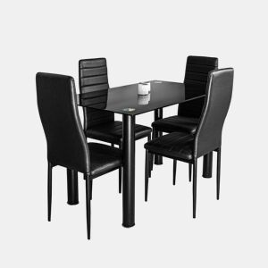 Mesa de vidro temperado + 4 cadeiras em couro sintético. Sala de jantar ou cozinha
