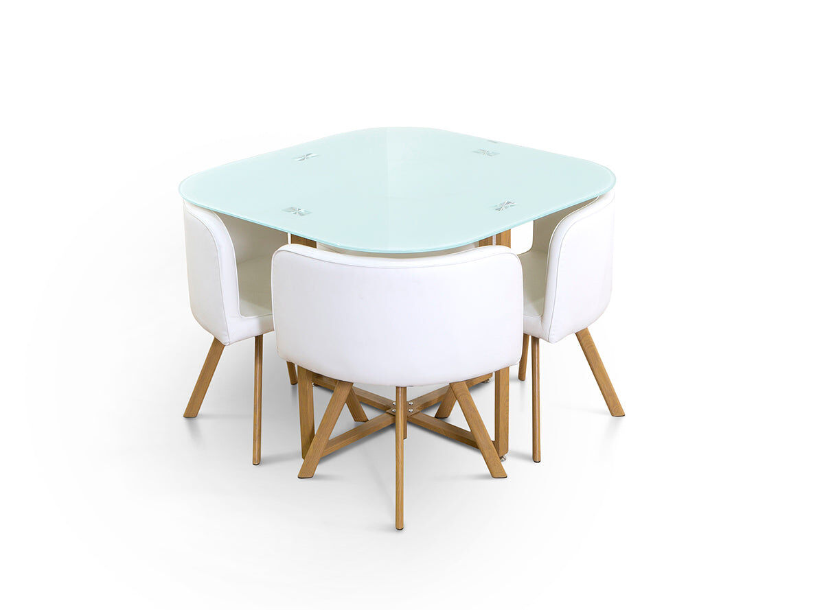 Mesa de Cristal Templado Teka + 4 Sillas. Comedor o Cocina 100x100