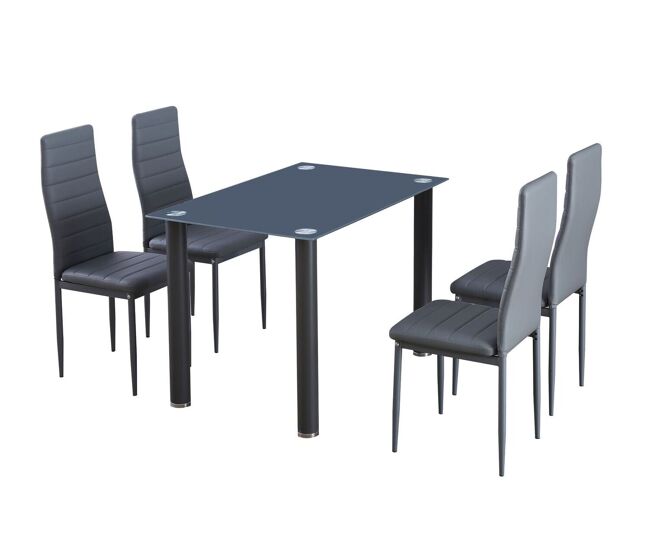 Mesa de cristal templado + 4 sillas polipiel. comedor o cocina