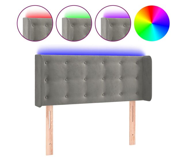 Cabecero con led de terciopelo gris claro 83x16x78/88 cm