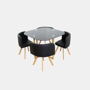 Mesa de vidro temperado Teka + 4 cadeiras. Sala de jantar ou cozinha