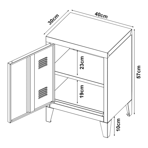 Mesa de cabeceira de aço Inari com pega direita 57x40x30 cm - Lila en.casa