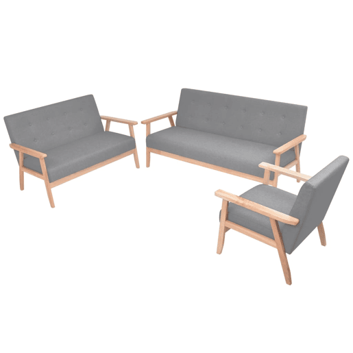 vidaXL Conjunto de sofás 3 pcs tecido cinzento claro vidaXL Conjunto de sofás 3 pcs tecido cinzento claro