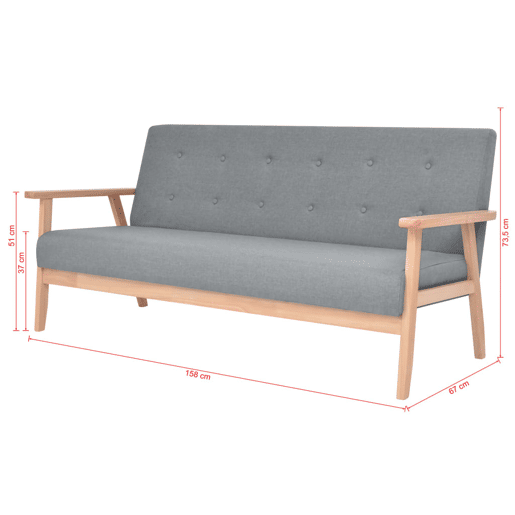 vidaXL Conjunto de sofás 3 pcs tecido cinzento claro vidaXL Conjunto de sofás 3 pcs tecido cinzento claro