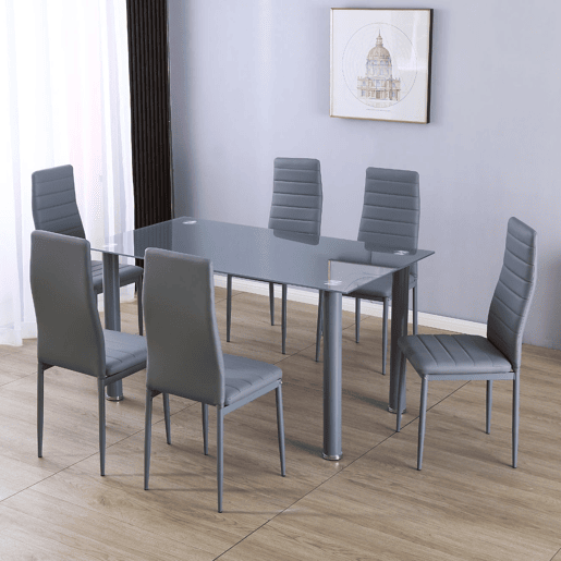 Mesa de vidro temperado + 6 cadeiras em couro sintético. Sala de jantar ou cozinha Mesa de vidro temperado + 6 cadeiras em couro sintético. Sala de jantar ou cozinha