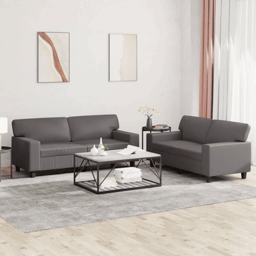 vidaXL 2 pcs conjunto de sofás couro artificial cinzento