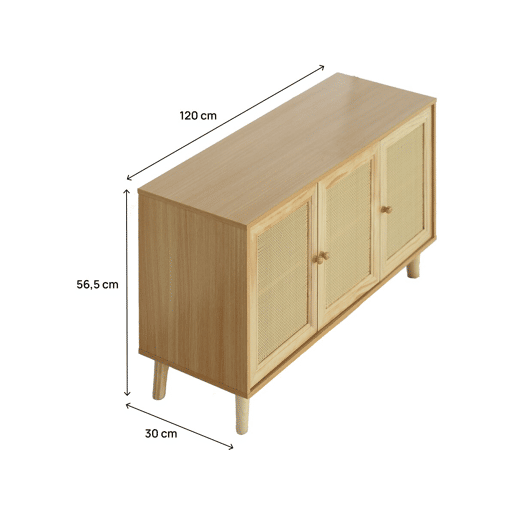 Aparador estilo cana euille - 120 x 40 x 71,5 cm - Bege