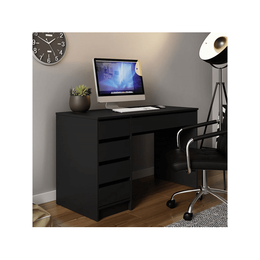 Secretária de madeira com 5 gavetas Malika - 120 x 75 x 55 cm - Preto