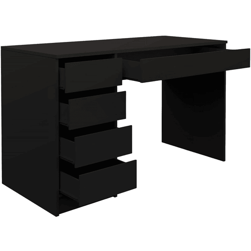 Secretária de madeira com 5 gavetas Malika - 120 x 75 x 55 cm - Preto