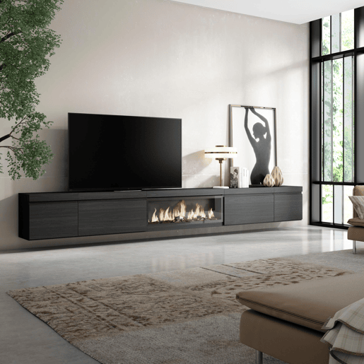 Móvel de TV, Muito espaço de arrumação, 368x35x45cm Lareira eléctrica XXL, Suspensos, Suspensos, Estilo moderno, Preto Móvel de TV, Muito espaço de arrumação, 368x35x45cm Lareira eléctrica XXL, Suspensos, Suspensos, Estilo moderno, Preto