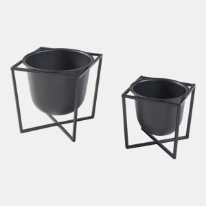 Conjunto de 2 suportes para plantas Nordmaling com vasos de metal - Preto en.casa