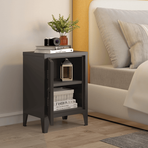 Mesa de cabeceira de aço Inari com pega direita 57x40x30 cm - Preto en.casa