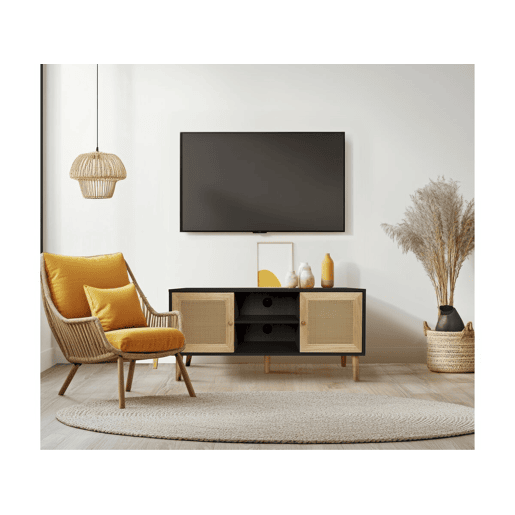 Móvel TV de cana escandinava Iguana - 120 x 30 x 56,5 cm - Preto