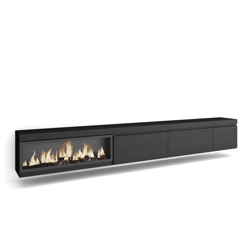 Móvel de TV, Muito espaço de arrumação, 317x35x45cm, Lareira eléctrica XXL, Suspensos, Estilo moderno, Preto Móvel de TV, Muito espaço de arrumação, 317x35x45cm, Lareira eléctrica XXL, Suspensos, Estilo moderno, Preto