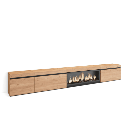 Móvel de TV, Muito espaço de arrumação, 317x35x45cm, Lareira eléctrica XXL, Estilo moderno, Carvalho Móvel de TV, Muito espaço de arrumação, 317x35x45cm, Lareira eléctrica XXL, Estilo moderno, Carvalho