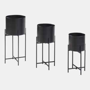 Conjunto de 3 suportes para plantas Orsa com plantadores de metal - Preto en.casa