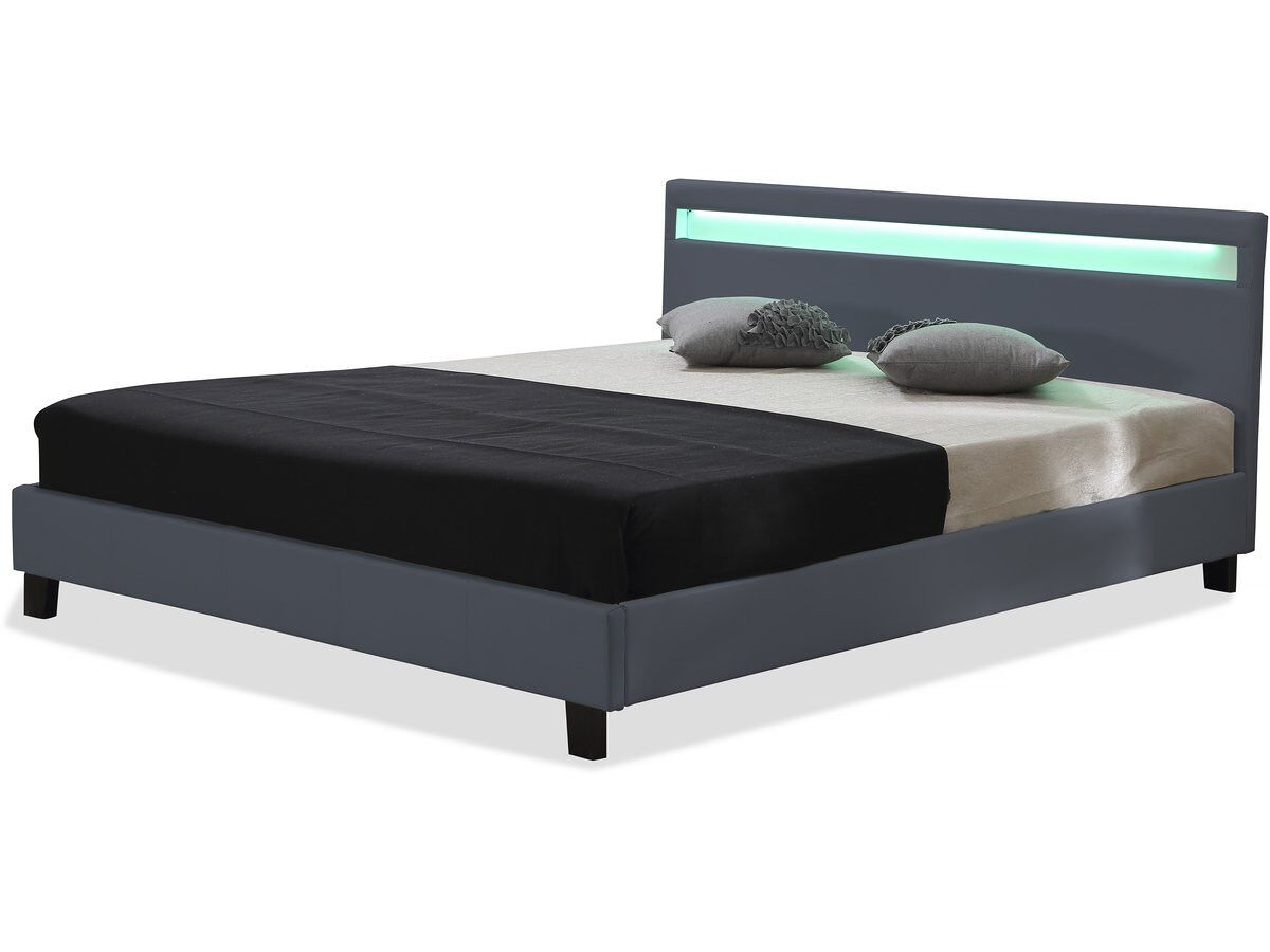 Cama led "maria" - 140 x 190 cm - gris
