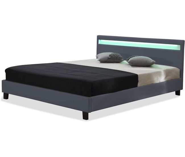 Cama led "maria" - 140 x 190 cm - gris