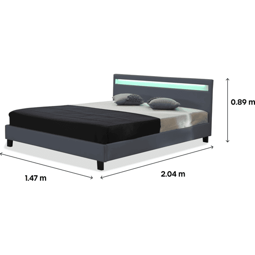 Cama com LED Maria - 140 x 190 cm - Cinza