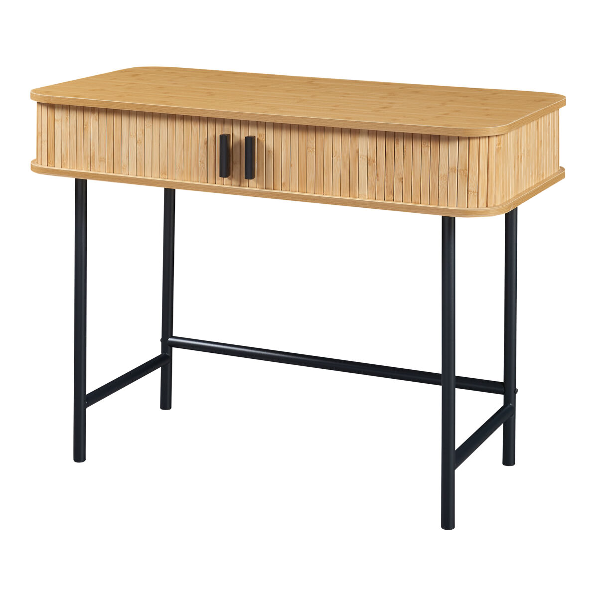 Mesa consola tvedestrand con puertas bambú 100x50x76cm - efecto madera/negro [en.casa]