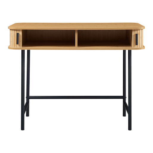 Mesa de consola Tvedestrand com portas de bambu 100x50x76cm - Efeito madeiraPreto en.casa