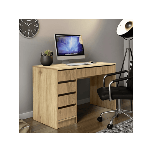 Secretária em madeira Malika com 5 gavetas - 120 x 75 x 55 cm - Castanho Secretária em madeira Malika com 5 gavetas - 120 x 75 x 55 cm - Castanho