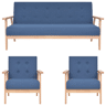 vidaXL 3 pcs conjunto de sofás tecido azul