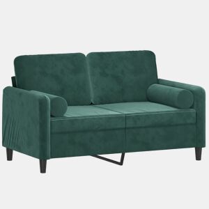 vidaXL Sofá 2 lug. c almofadas decorativas 120 cm veludo verde-escuro