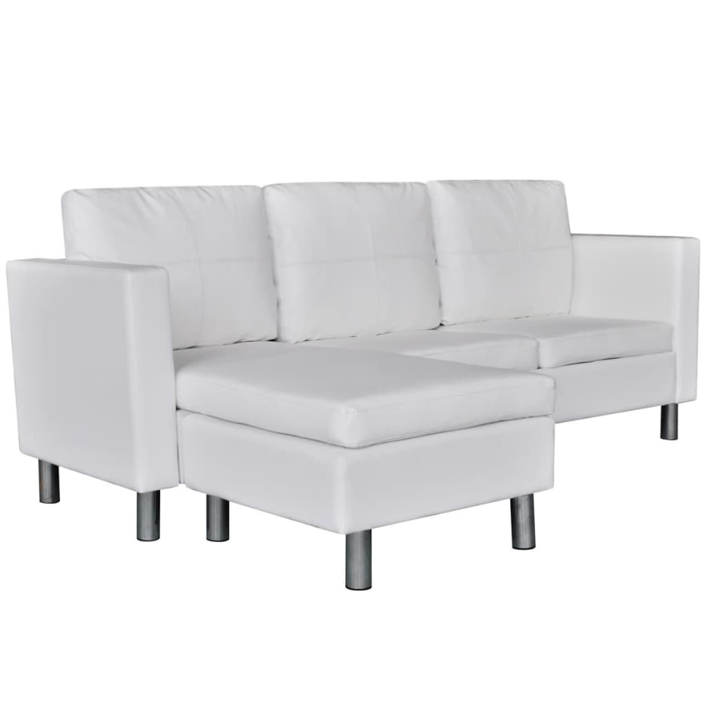 Vidaxl sofá seccional 3 plazas cuero artificial blanco