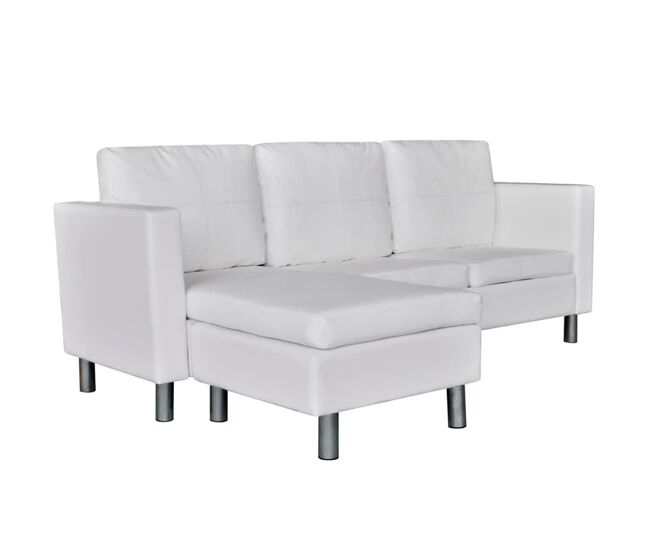Vidaxl sofá seccional 3 plazas cuero artificial blanco