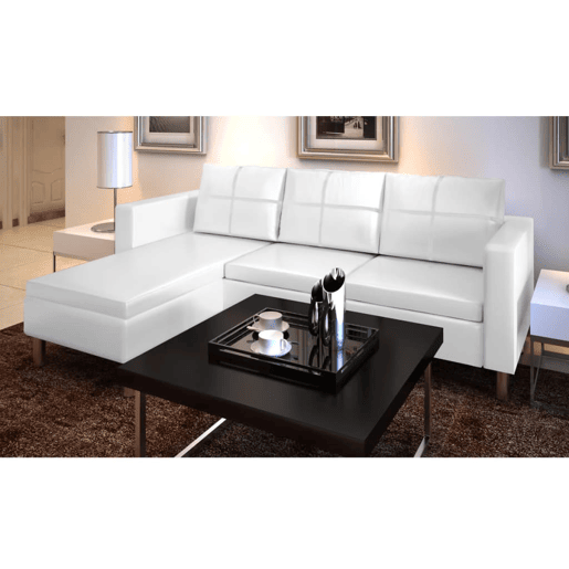 vidaXL Sofá secional de 3 lugares couro artificial branco vidaXL Sofá secional de 3 lugares couro artificial branco