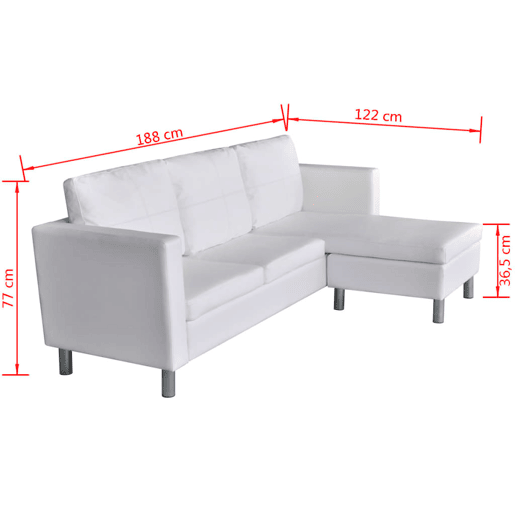 vidaXL Sofá secional de 3 lugares couro artificial branco vidaXL Sofá secional de 3 lugares couro artificial branco