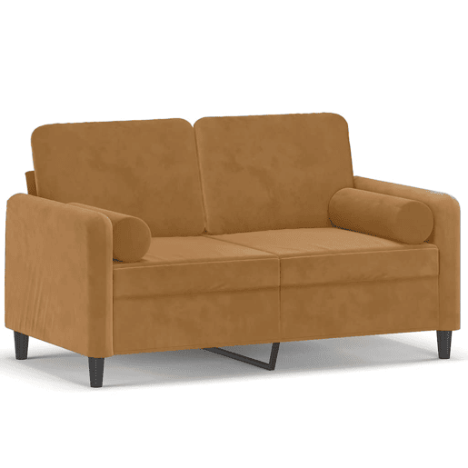 vidaXL Sofá 2 lugares c almofadas decorativas 120 cm veludo castanho vidaXL Sofá 2 lugares c almofadas decorativas 120 cm veludo castanho