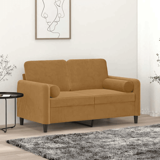 vidaXL Sofá 2 lugares c almofadas decorativas 120 cm veludo castanho vidaXL Sofá 2 lugares c almofadas decorativas 120 cm veludo castanho