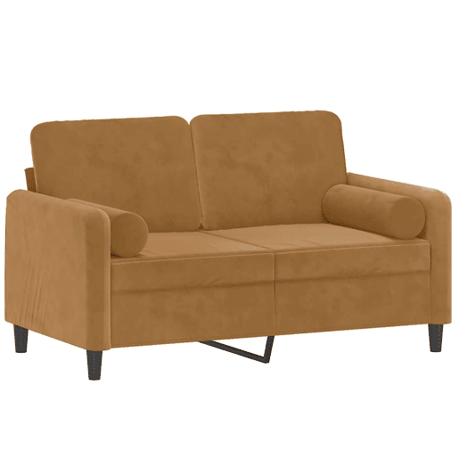 vidaXL Sofá 2 lugares c almofadas decorativas 120 cm veludo castanho vidaXL Sofá 2 lugares c almofadas decorativas 120 cm veludo castanho