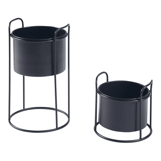 Conjunto de 2 suportes para plantas Osen com vasos de metal - Preto en.casa