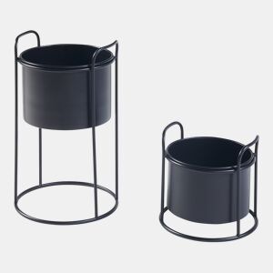 Conjunto de 2 suportes para plantas Osen com vasos de metal - Preto en.casa