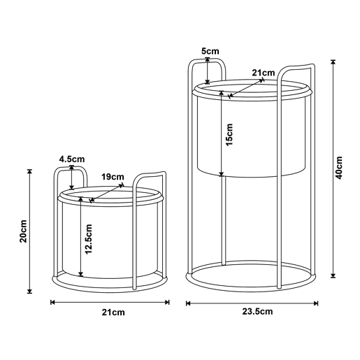 Conjunto de 2 suportes para plantas Osen com vasos de metal - Preto en.casa