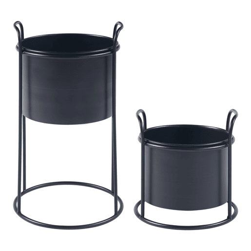 Conjunto de 2 suportes para plantas Osen com vasos de metal - Preto en.casa