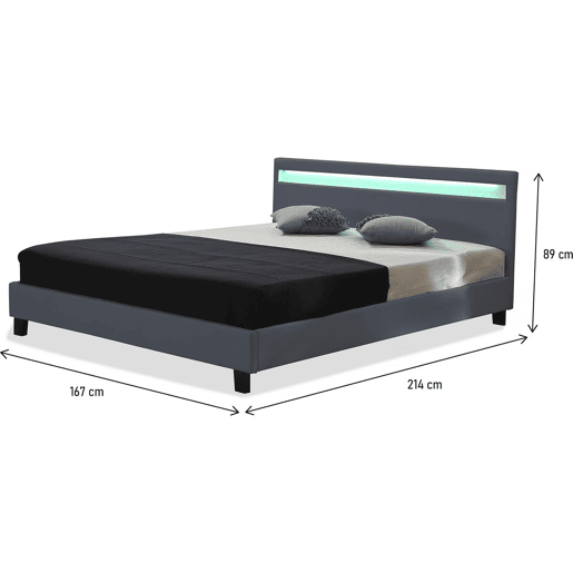 Cama com LED Maria - 160 x 200 cm - Cinza