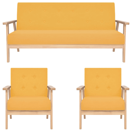 vidaXL 3 pcs conjunto de sofás tecido amarelo vidaXL 3 pcs conjunto de sofás tecido amarelo
