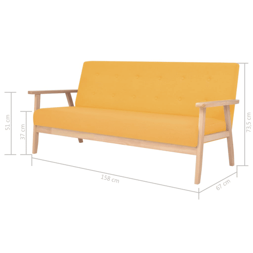 vidaXL 3 pcs conjunto de sofás tecido amarelo vidaXL 3 pcs conjunto de sofás tecido amarelo