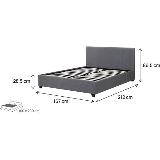 Cama de casal com baú Carla - 160 x 200 - Cinza