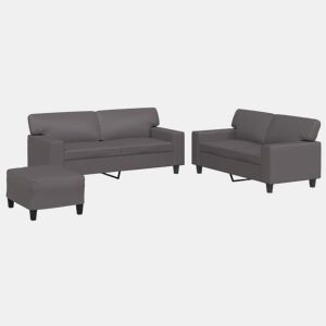 vidaXL 3 pcs conjunto de sofás couro artificial cinzento