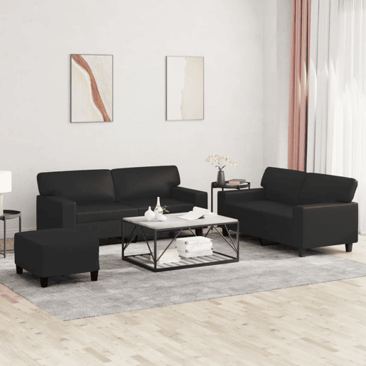 vidaXL 3 pcs conjunto de sofás couro artificial preto vidaXL 3 pcs conjunto de sofás couro artificial preto