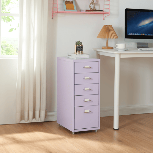 Armário de arquivo móvel Kökar com 5 gavetas 69x28x41 cm aço - Violeta en.casa